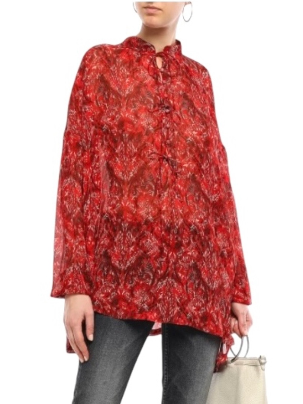 IRO RED (CLARET), BLACK & WHITE PRINT VAGABOND FLOWY BOHEMIAN BLOUSE